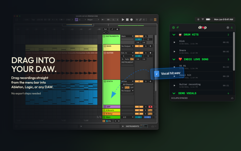 Drag and drop from Voice Memos to Ableton doesn't work but you can use Drop to Daw app